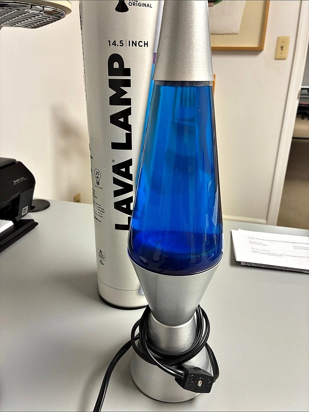 Lava Lamp 14.5 Inch Original Lava Lamp Blue Silver Like New